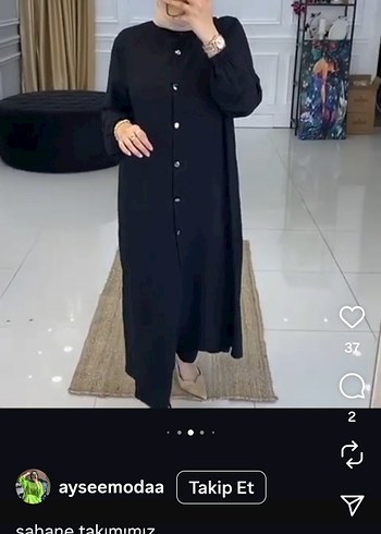 Düğmeli Siyah Kadın Uzun alt üst takım tunik