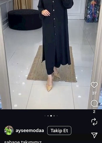 Diğer Düğmeli Siyah Kadın Uzun alt üst takım tunik