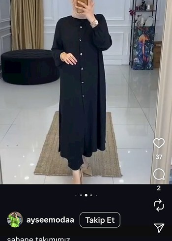 52 Beden Düğmeli Siyah Kadın Uzun alt üst takım tunik