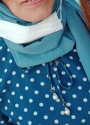 40 Beden mavi Renk Tesettür Abiye Puantiyeli Elbise 