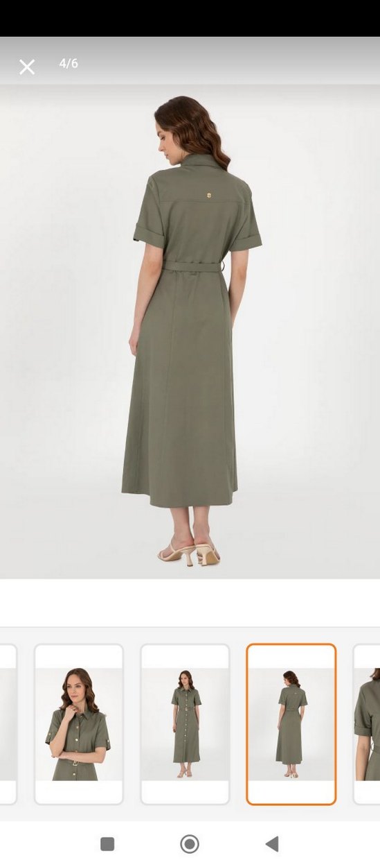 Düğmeli Haki Uzun Kadın Elbise - Görsel 3