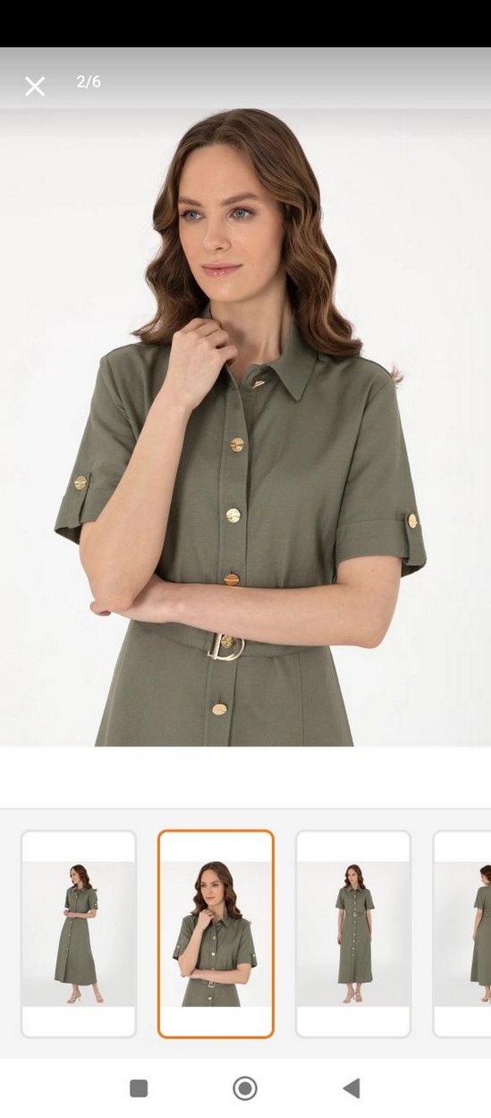 Düğmeli Haki Uzun Kadın Elbise - Görsel 2