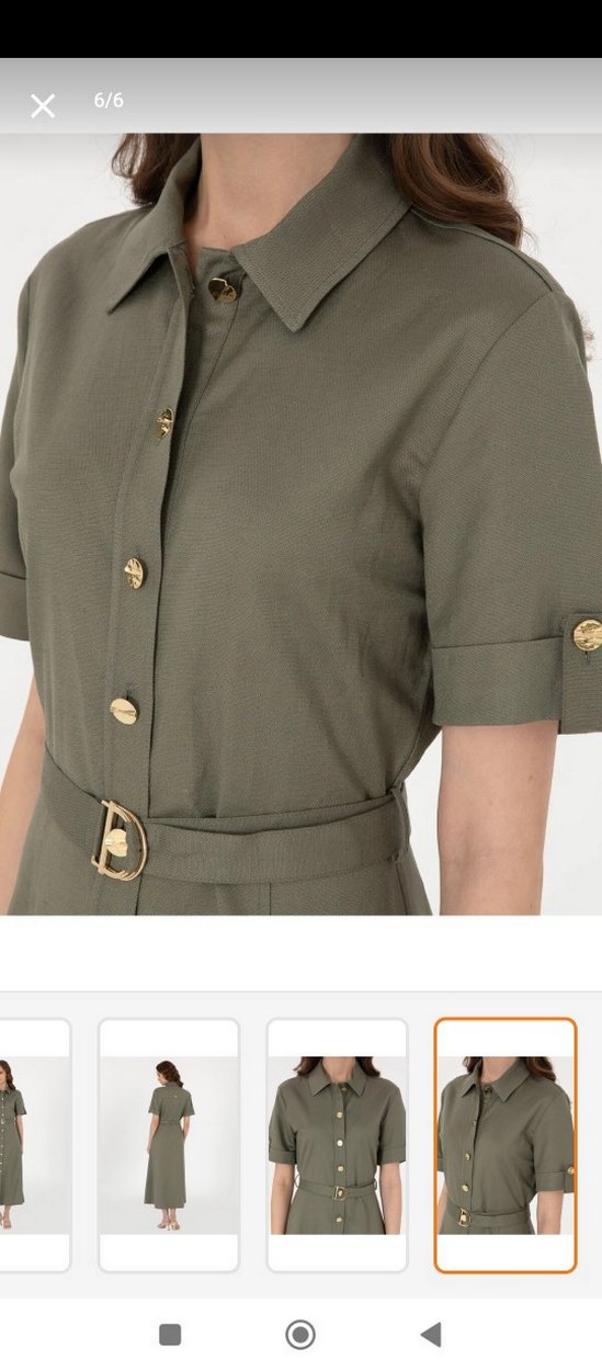 Düğmeli Haki Uzun Kadın Elbise - Görsel 4