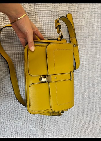 Sarı Deri Tokalı Kadın Çanta - Görsel 4