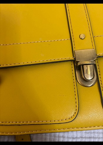 Sarı Deri Tokalı Kadın Çanta - Görsel 5