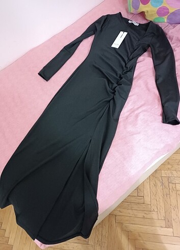 s Beden Siyah Sandy Kumaş Elbise 