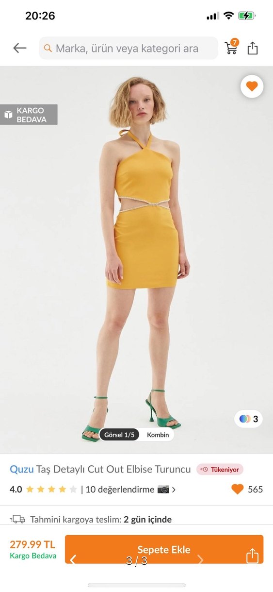 Sarı Mini Drapeli Straplez Abiye Elbise - Görsel 3