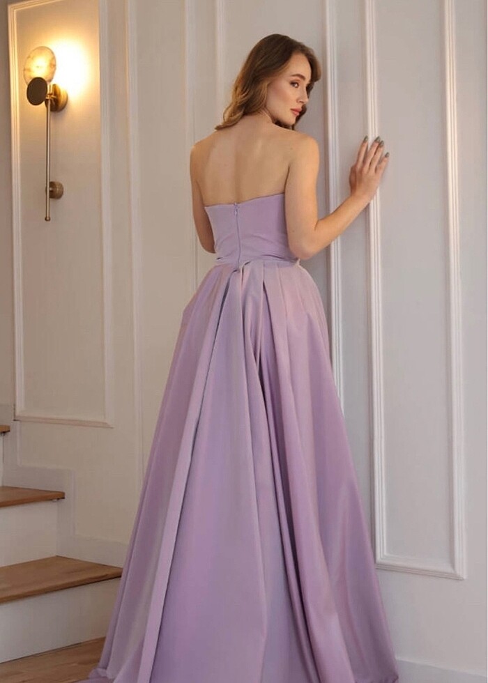 Lila Uzun Tafta Elbise - Görsel 2