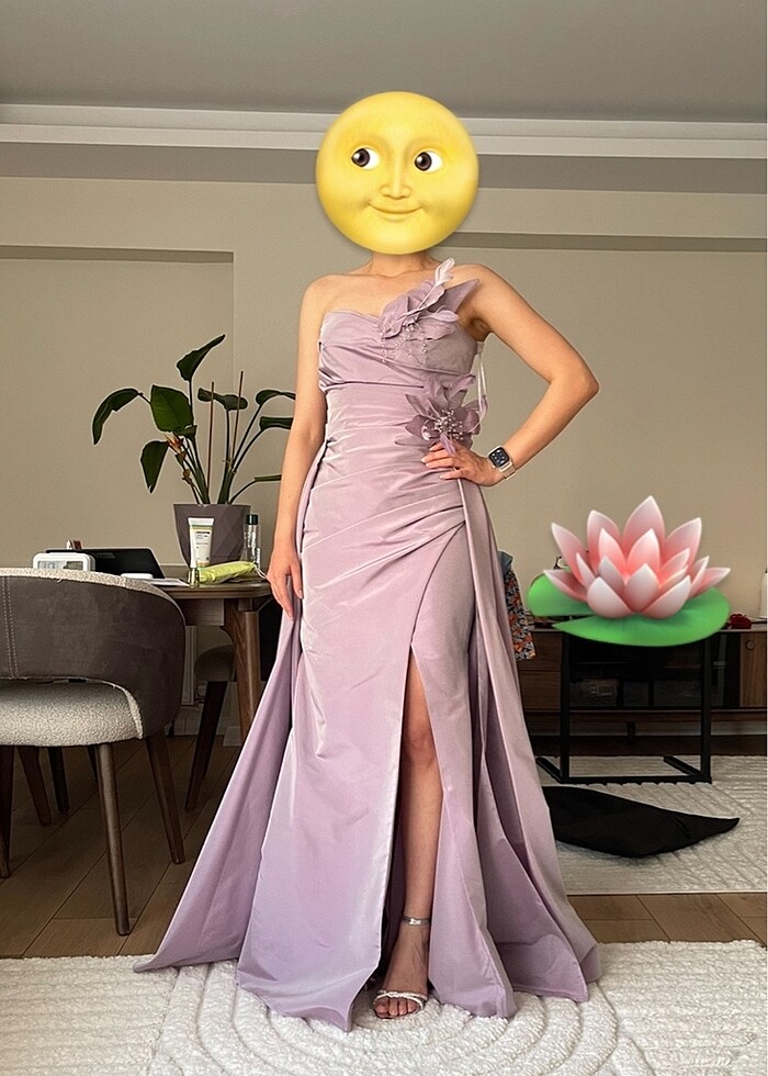 Lila Uzun Tafta Elbise - Görsel 4