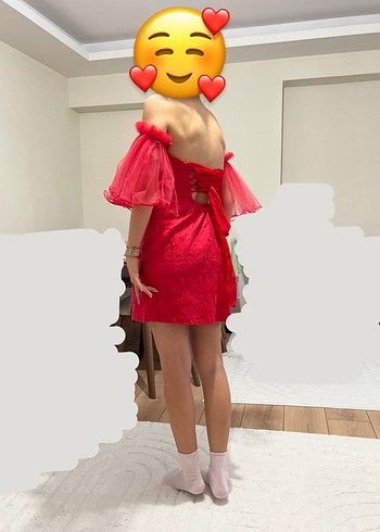 Kırmızı Straplez Mini Elbise - Görsel 8