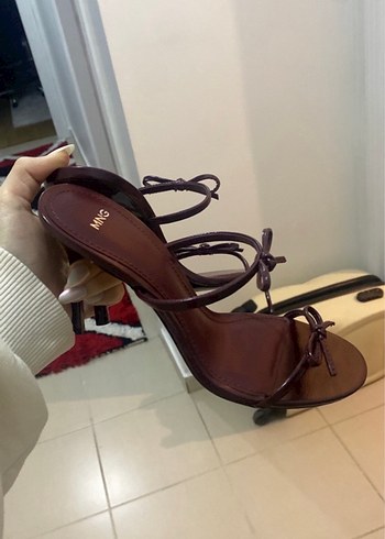 Mango Bordo Deri Stiletto Topuklu Kadın Sandalet