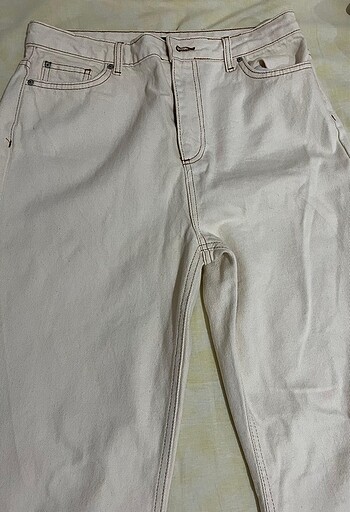 Krem mom jean pantolon