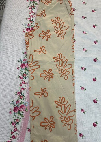 Zara Bej Baskılı geniş paça pantolon