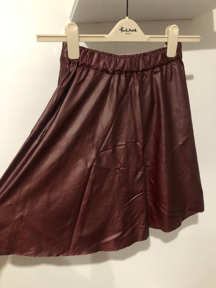 Bordo Deri Midi Şort - Görsel 2