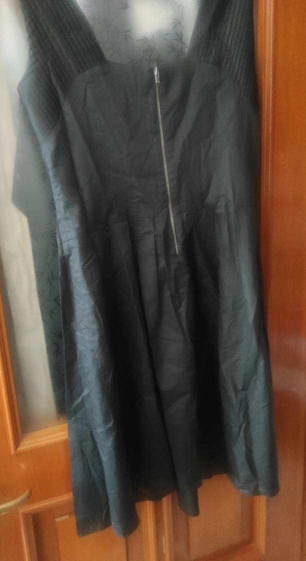 Siyah Uzun V Yakalı Drapeli Kadın Elbise - Görsel 5