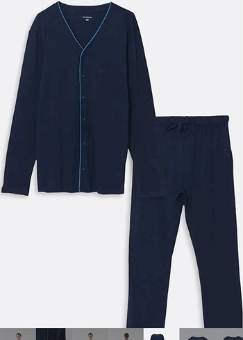 Lacivert V Yaka Erkek Pijama Takımı - Görsel 3