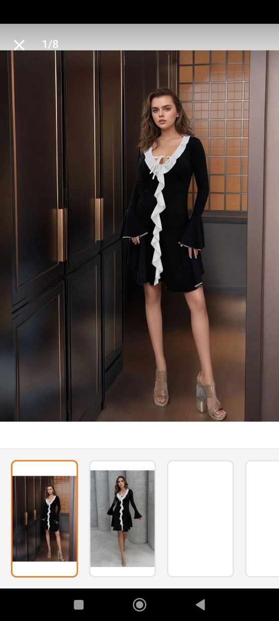 V Yaka Siyah Mini Gotik Elbise - Görsel 2