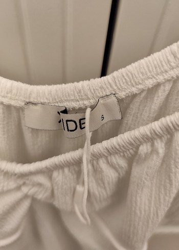 Beyaz Kısa Kollu Midi Keten Elbise - Görsel 2