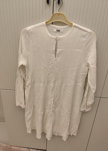 Bohem Beyaz Keten V-Yaka Uzun Kollu Gömlek - Görsel 2