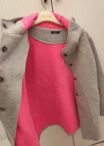 Gri Kapüşonlu Kız Çocuk Ceketi - Görsel 5