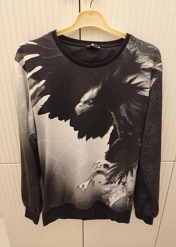 Gri Baskılı Kadın Sweatshirt, Uzun Kollu, Salaş - Görsel 2