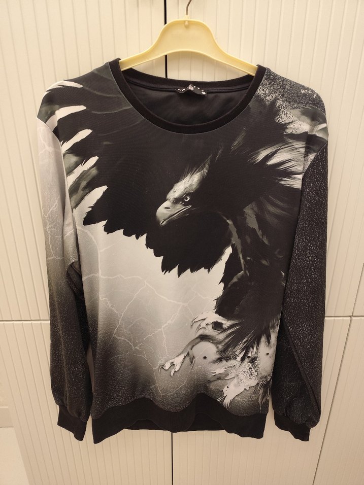 Gri Baskılı Kadın Sweatshirt, Uzun Kollu, Salaş - Görsel 2