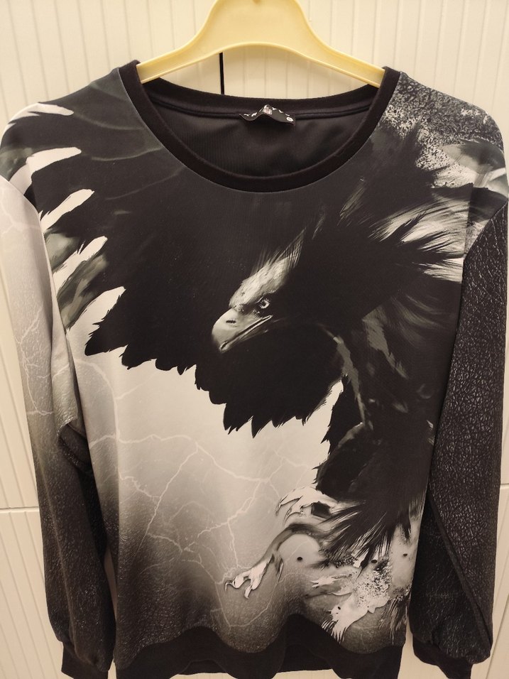 Gri Baskılı Kadın Sweatshirt, Uzun Kollu, Salaş - Görsel 3