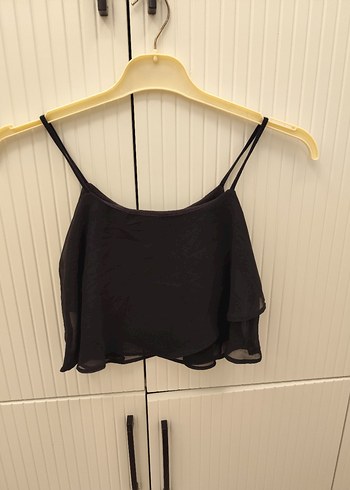 Siyah Fırfırlı Mini Crop Top - Görsel 2