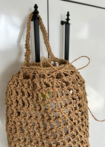 Bej Örgü hasır poşetlik - Görsel 2