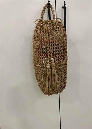 Bej Bohem Püsküllü Örgü poşetlik - Görsel 2
