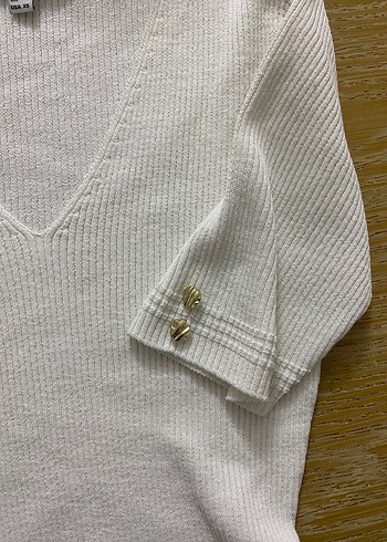 İpekyol Beyaz V Yaka Kısa Kollu Triko Kadın Kazak - Görsel 5