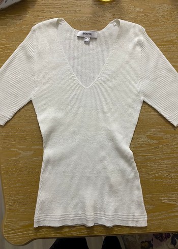İpekyol Beyaz V Yaka Kısa Kollu Triko Kadın Kazak - Görsel 2
