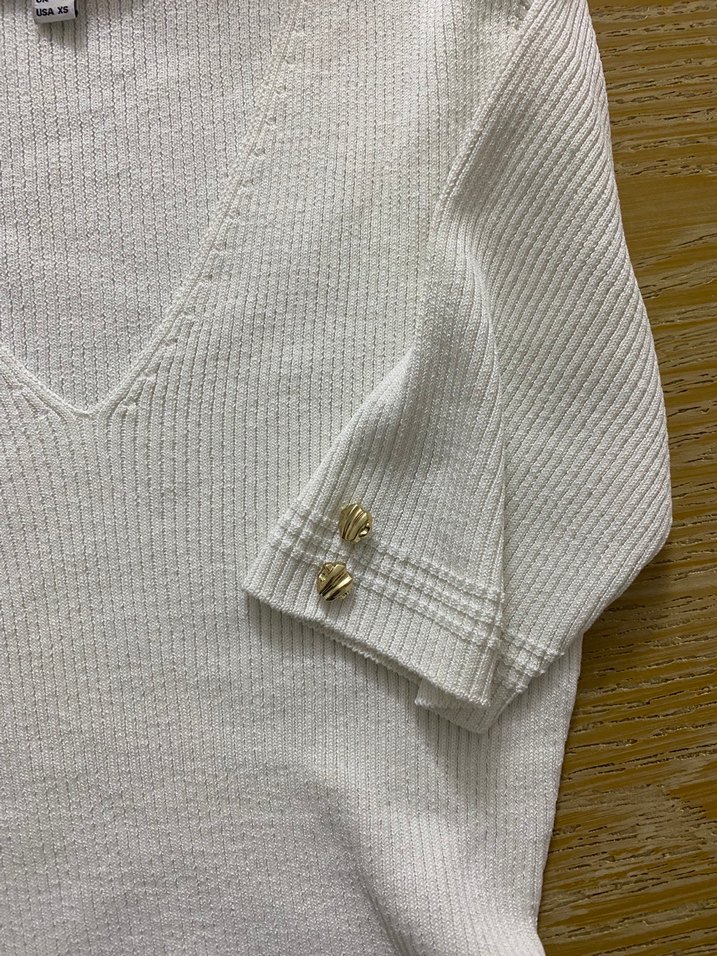 İpekyol Beyaz V Yaka Kısa Kollu Triko Kadın Kazak - Görsel 5