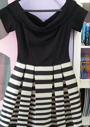 Siyah Beyaz Zebra Desenli Midi Elbise