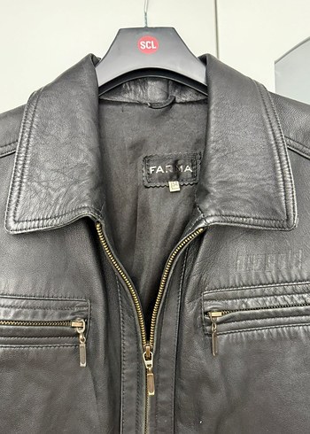 Siyah Deri Biker Ceket Fermuarlı