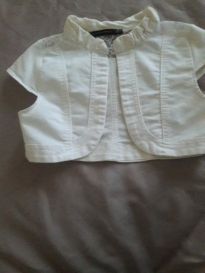 Beyaz Kolsuz Keten Bolero - Görsel 2