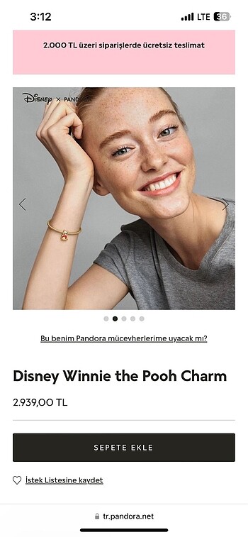 Beden altın Renk Pandora charm