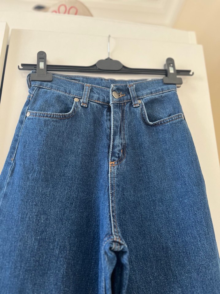 Kadın Mavi Bol Kesim Midi Kot Pantolon - Görsel 3