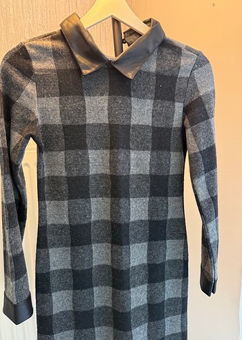 Gri Ekose Desenli Uzun Kollu Midi Elbise - Görsel 2