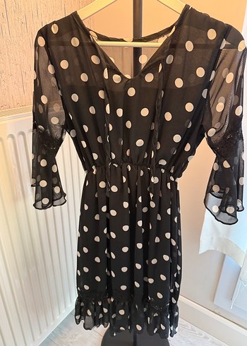 Siyah Puantiyeli Uzun Bohem Elbise - Görsel 2