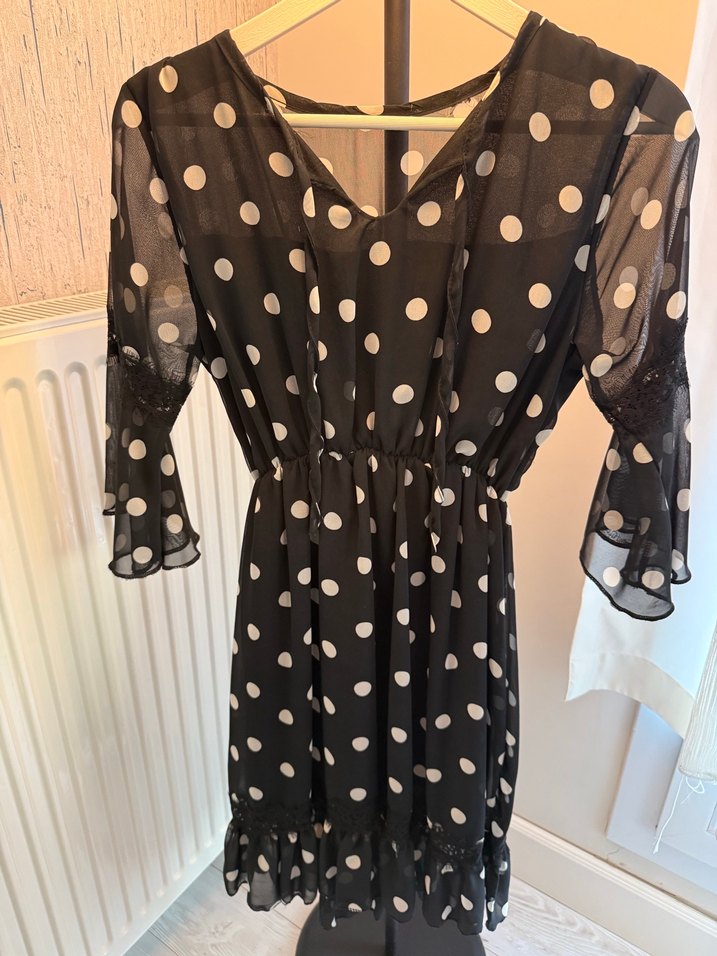 Siyah Puantiyeli Uzun Bohem Elbise - Görsel 2