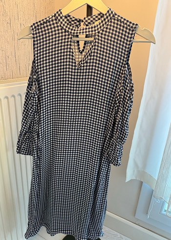 Mavi Kareli Uzun Kollu Midi Elbise - Görsel 2