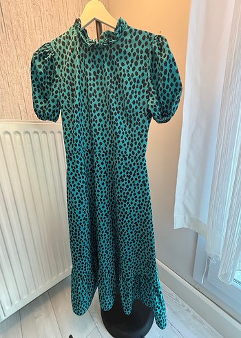 Leopar Desenli Turkuaz Midi Mini Elbise - Görsel 3