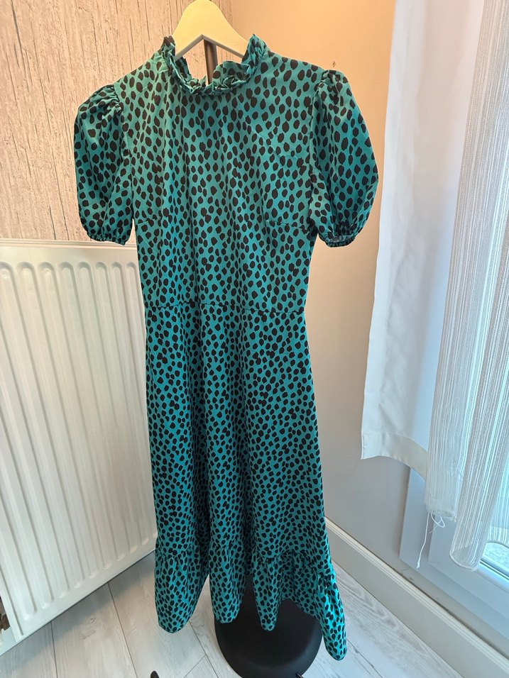 Leopar Desenli Turkuaz Midi Mini Elbise - Görsel 3