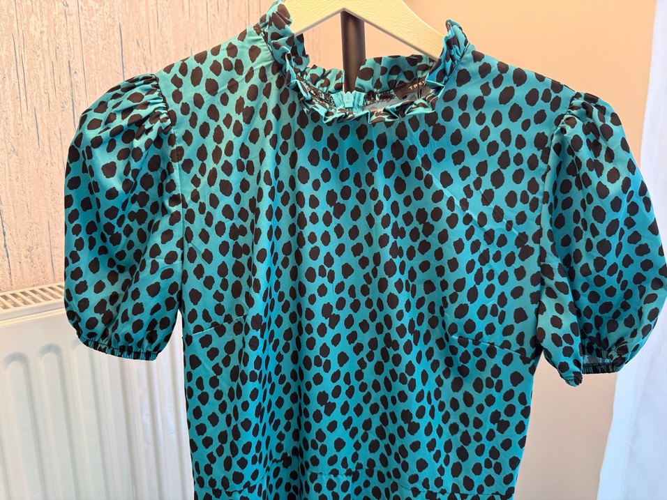 Leopar Desenli Turkuaz Midi Mini Elbise - Görsel 2