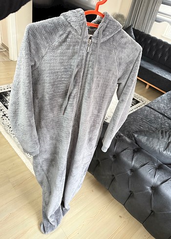 Gri Peluş Tulum Kapüşonlu - Görsel 2