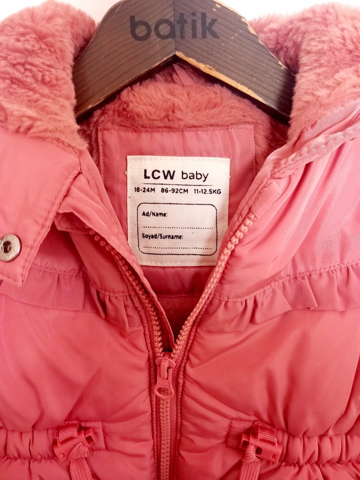 Kız Çocuk Pembe Kapüşonlu Düğmeli Mont - Görsel 2