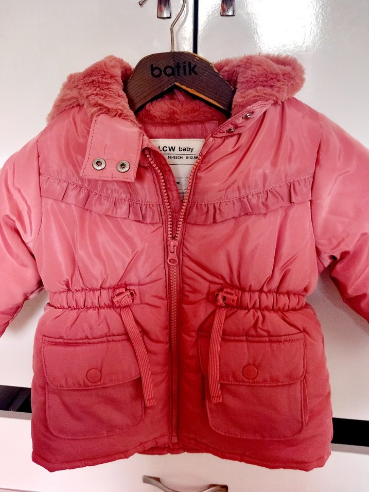 Kız Çocuk Pembe Kapüşonlu Düğmeli Mont - Görsel 5