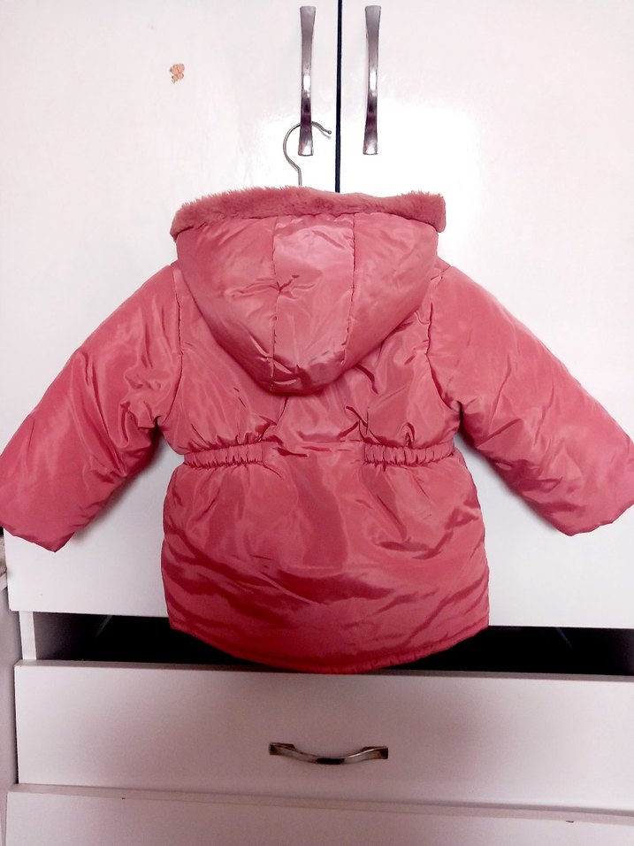 Kız Çocuk Pembe Kapüşonlu Düğmeli Mont - Görsel 3