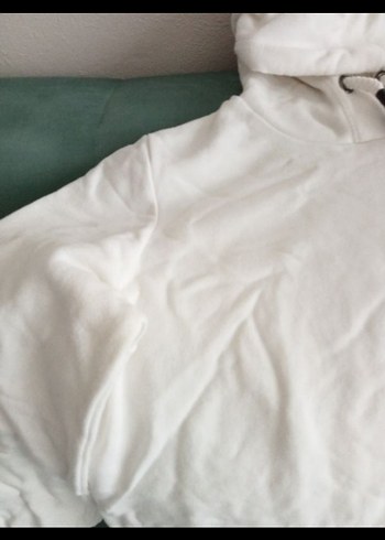 Kadın Beyaz Kapüşonlu Fermuarlı Sweatshirt - Görsel 3